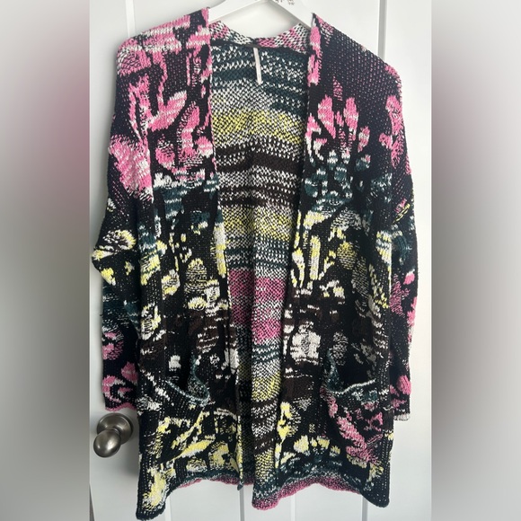 Free People XS Think Twice Cardigan Multi-Color Oversized Bohemian Hippie Boho - Picture 3 of 10